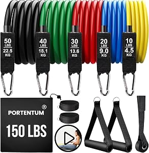 Resistance Bands Weight Building Kit 150 lbs 12 Elastic Bands for Yoga Calisthenics Gym Crossfit TRX Pilates Home Gym – Elastic Muscle Bands with Anklets and Door Grip