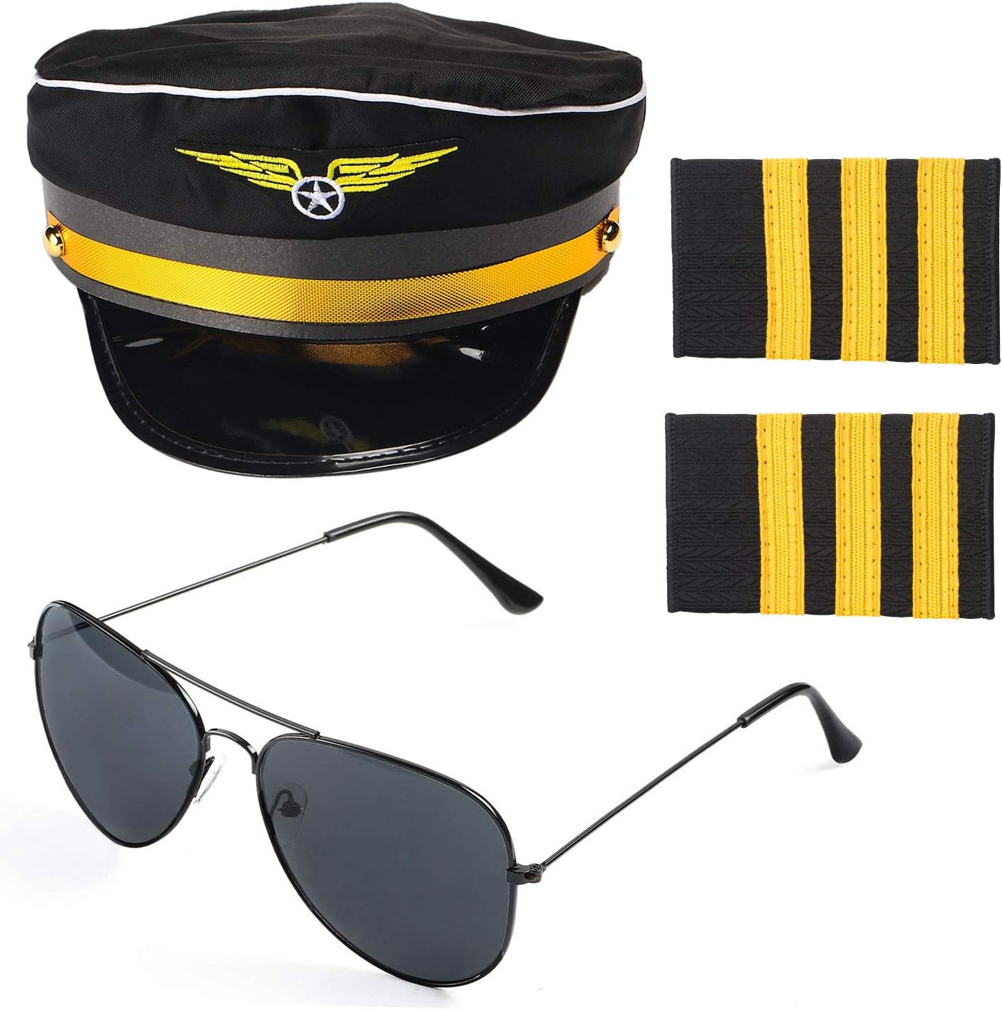 Airline Pilot Captain Costume Kit Pilot Dress up Accessory Set with Aviator Sunglasses