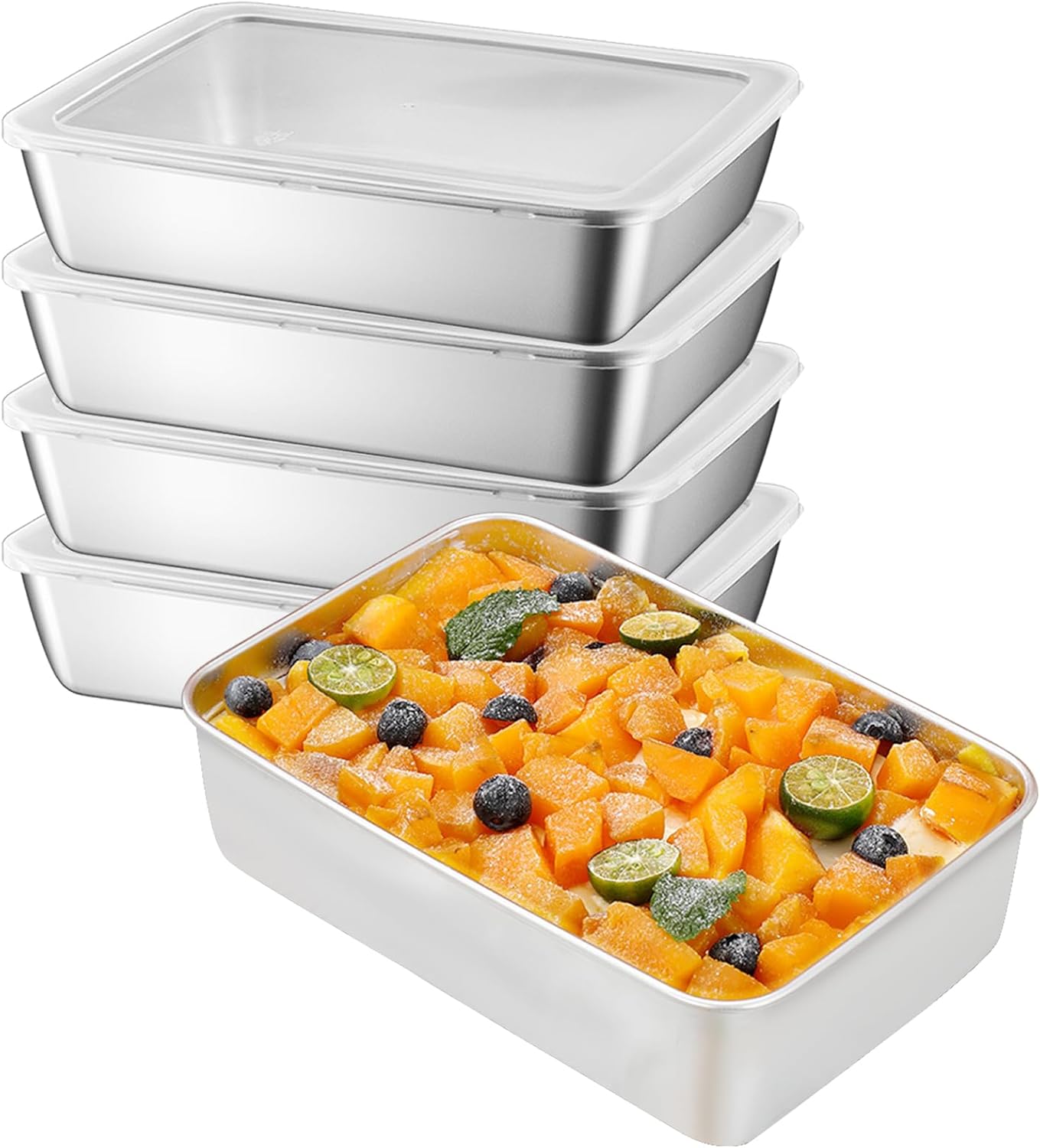 Stainless Steel Rectangle Food Storage Box Container With Clear Lid, Leak Clear Plastic Lid Dishwasher Safe (5)