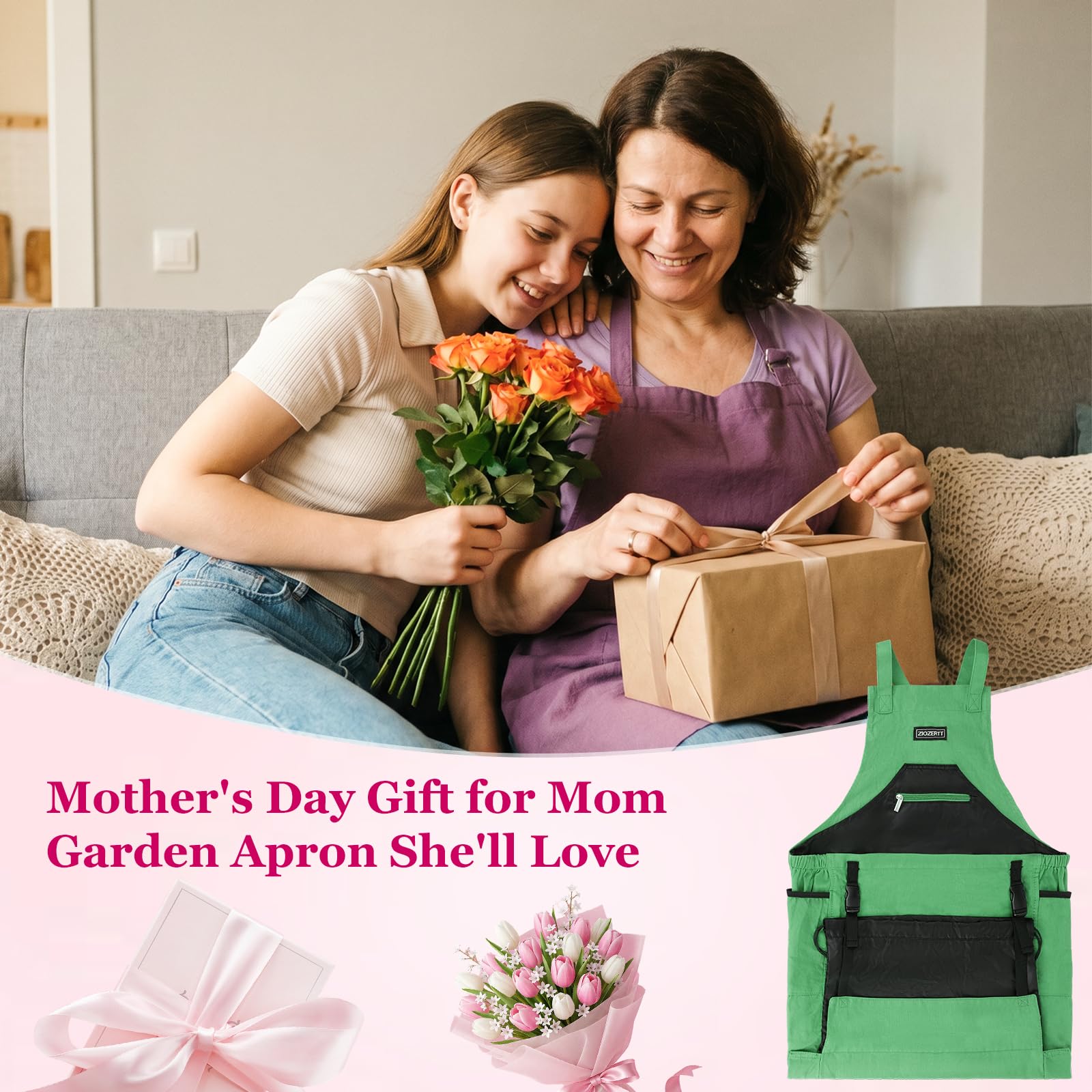 Gartenschürze, Ernte-Schürzen mit Taschen für Damen und Herren, Segeltuch, Gartengeschenke für Mutter, Papa
