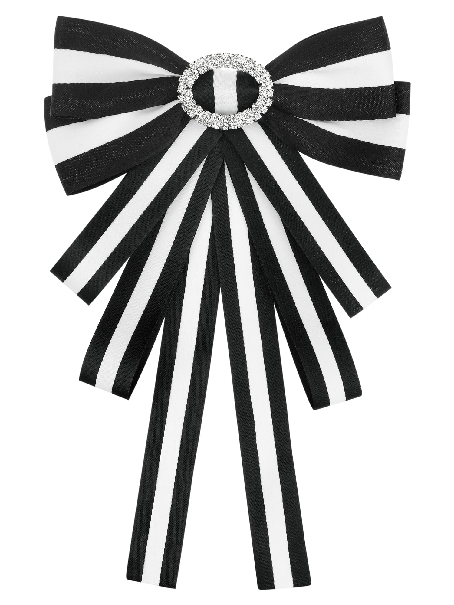Elerevyo Women's Large Striped Bow Brooch Rhinestone Brooch Bows Ties Black-White One Size