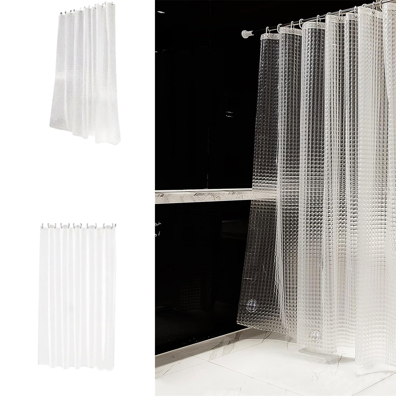 Generisch Rideau de douche long à séchage rapide - Motif effet 3D - En plastique transparent épais - Imperméable - Pour salle de bain - Décoration d'intérieur