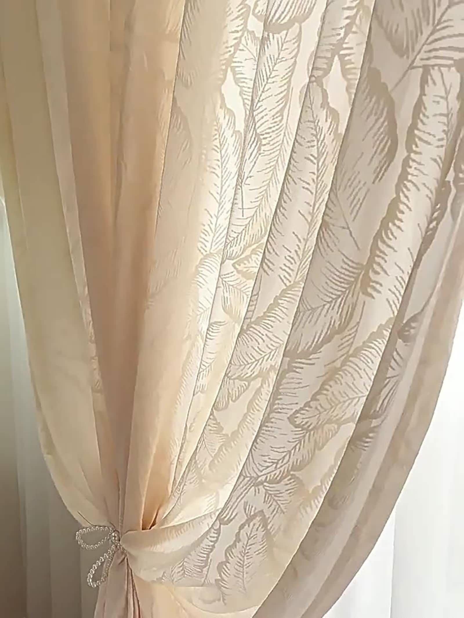 Voilage blanc jacquard haut de gamme 107x229cm avec broderie de feuilles de bananier en relief