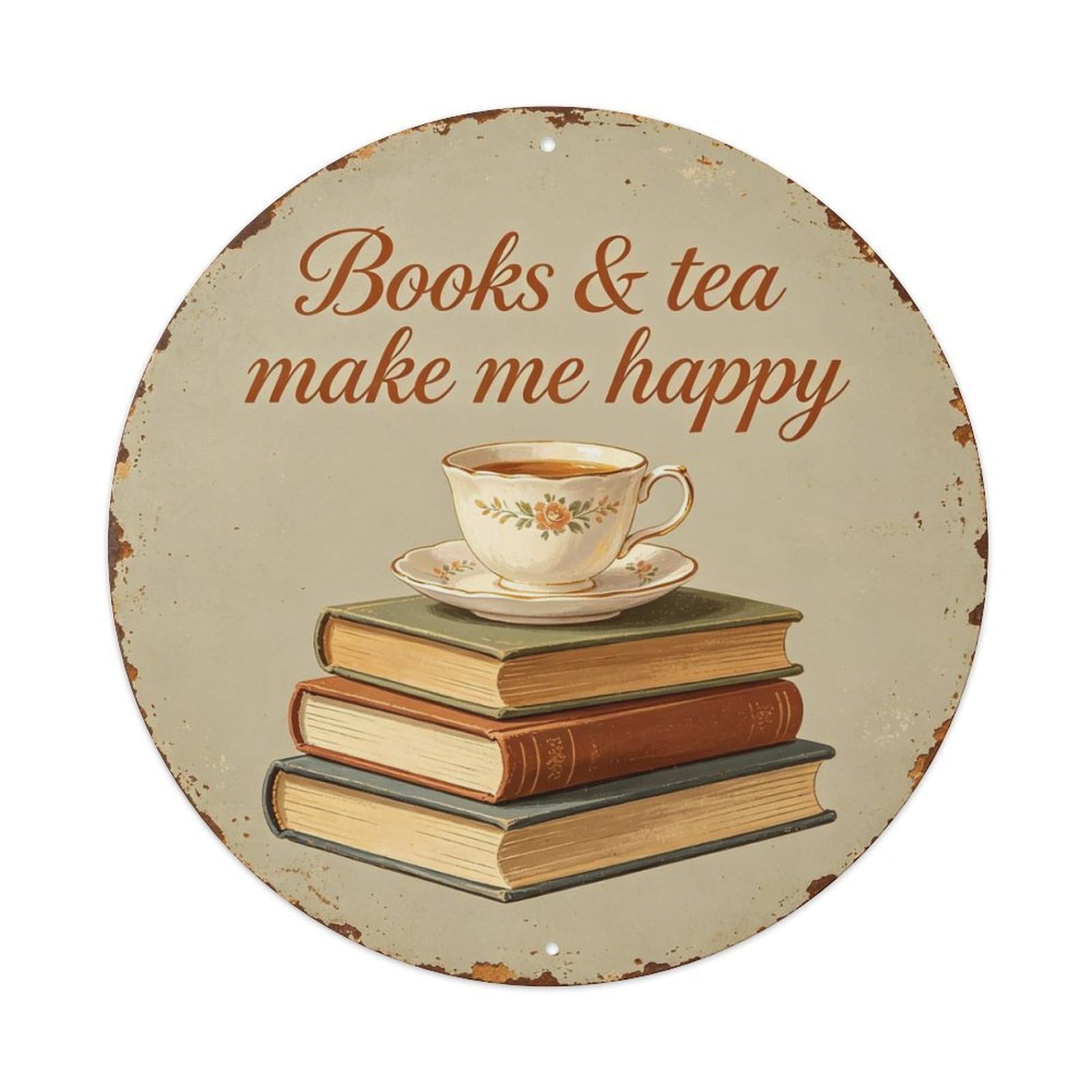Vintage_books_and_tea Metal Tin Sign Plaque