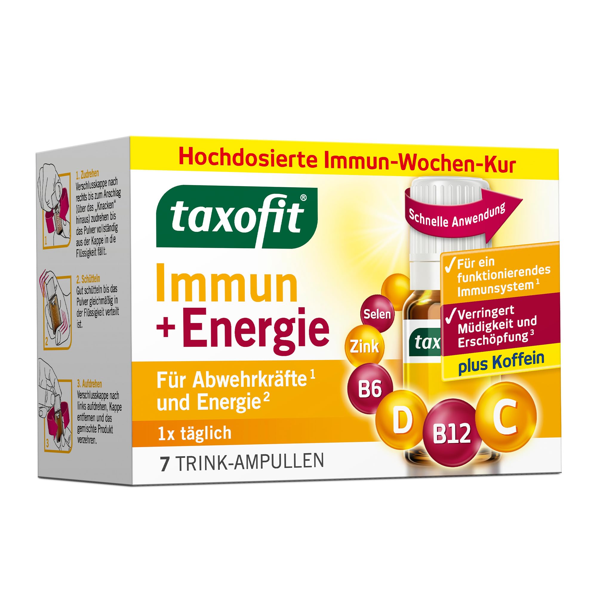 taxofit Immun + Energie mit Koffein | gegen Müdigkeit | 5 x 7 Ampullen