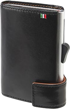 Golbe c-secure Italian Leather Credit Card Case, Aluminum Card Holder, Black
