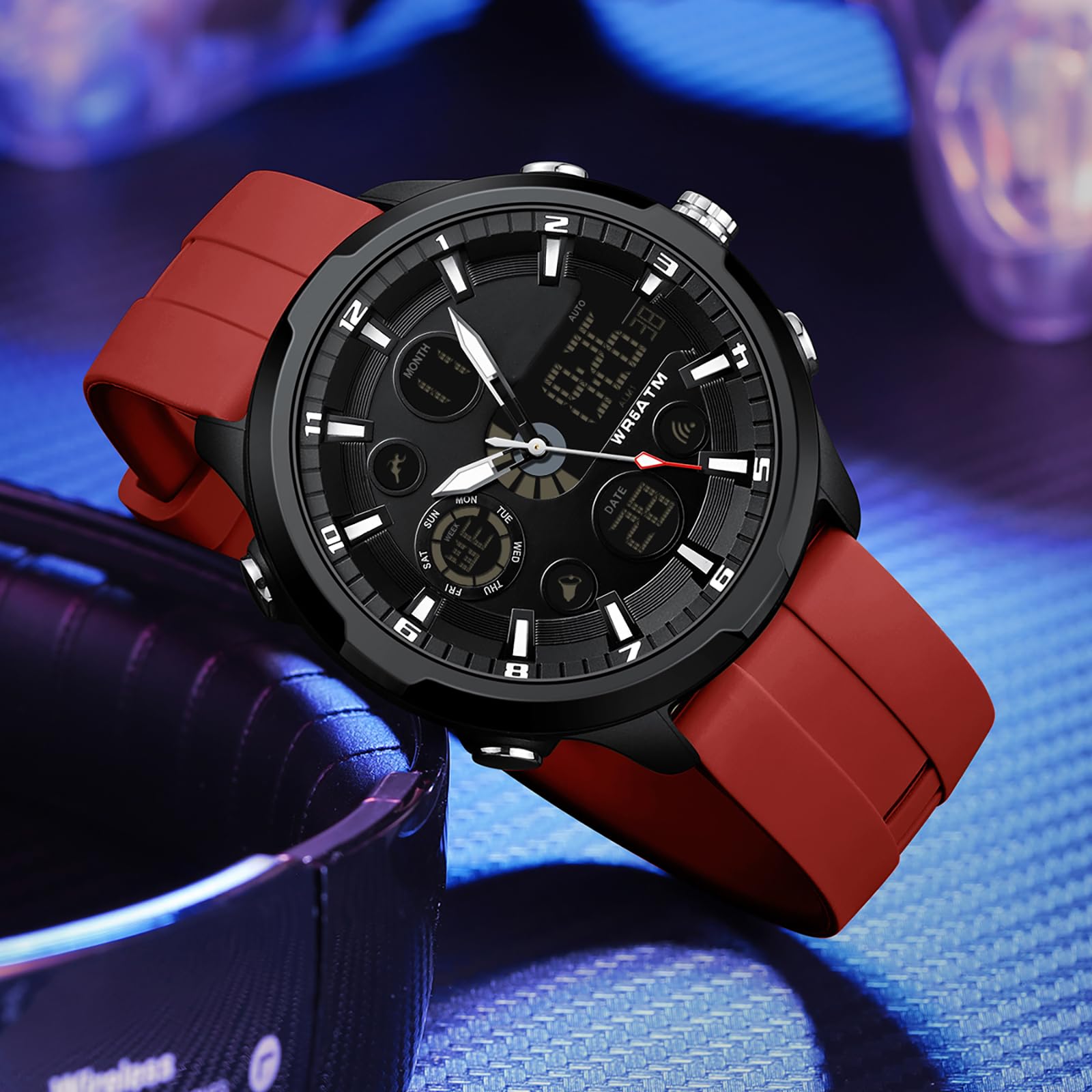 findtime Orologio sportivo digitale da uomo, impermeabile, sveglia, cronometro, snooze, luce notturna, avvisi orari, cinturino in silicone, orologio militare per palestra, nuoto, corsa, uso quotidiano