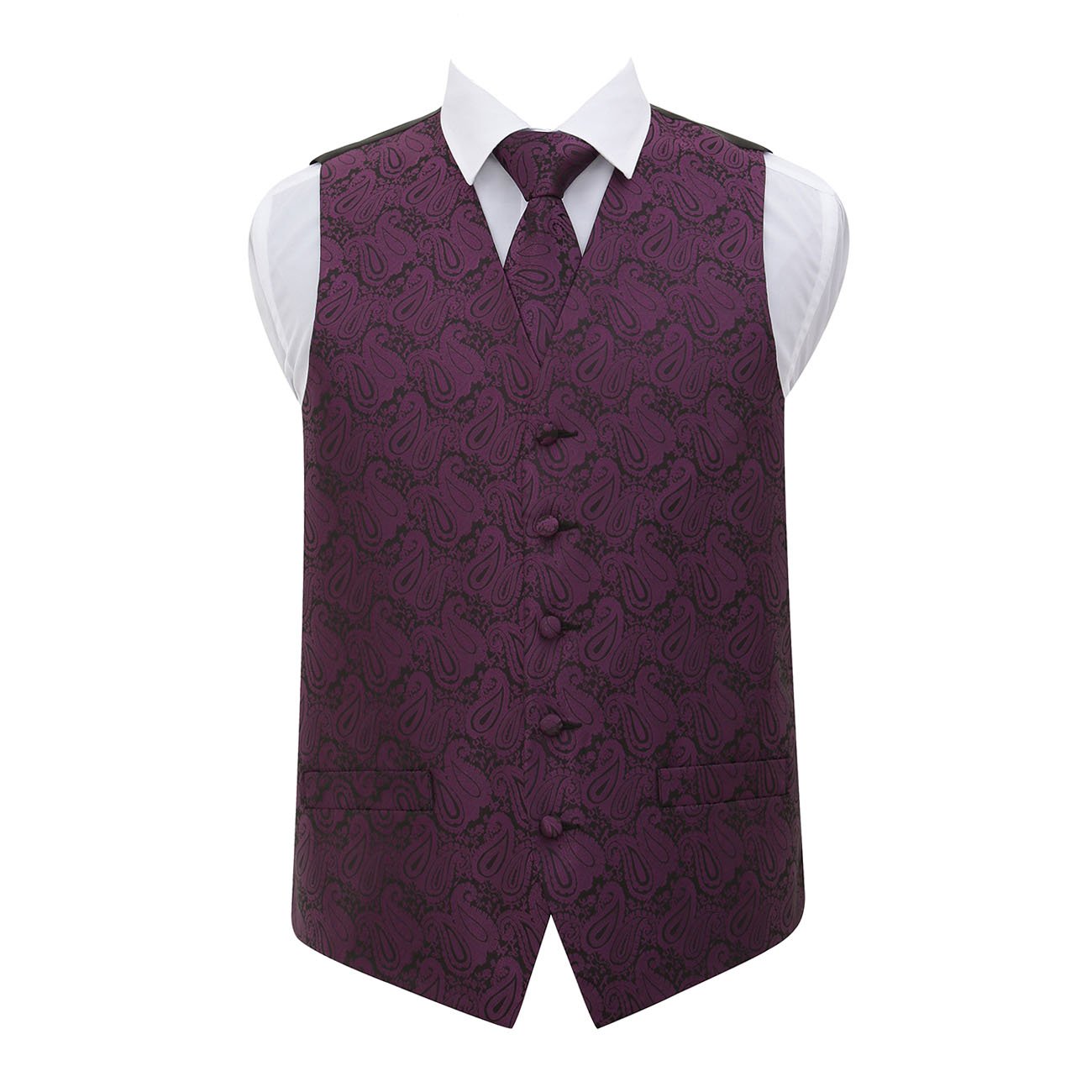 Dqt Men's Purple Paisley Floral Waistcoat & Tie Set (2Pc) - Wedding, Business & Formal - 38" (M)