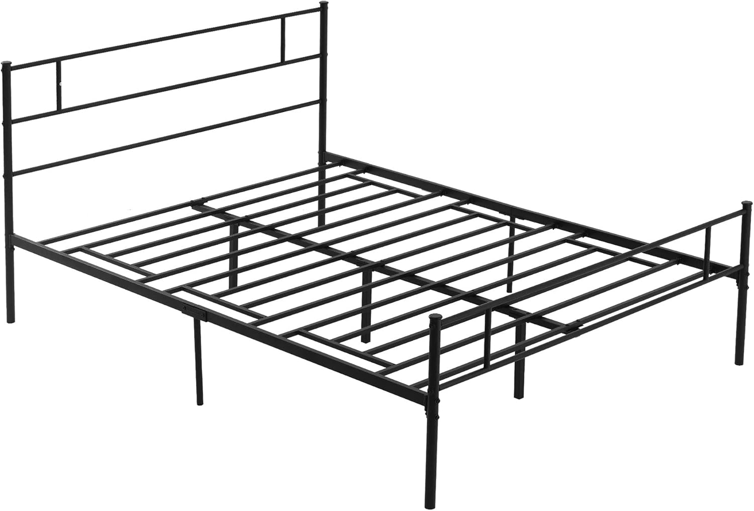 King Metal Bed Frame Solid Bedstead Base with Headboard and Footboard, Metal Slat Support