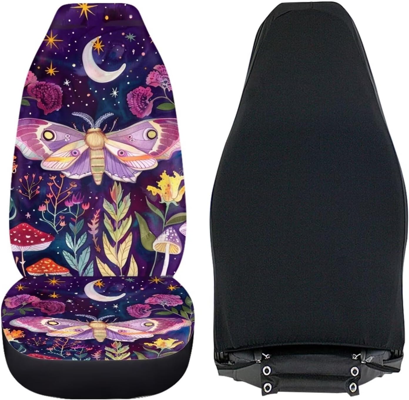 INSTANTARTS Mushroom Moth Butterfly 2 Piece Stretchy Car Seat Covers Front Seats Only Soft Comfy Car Seat Protector Machine Washable Fabric Seat Cushion Car