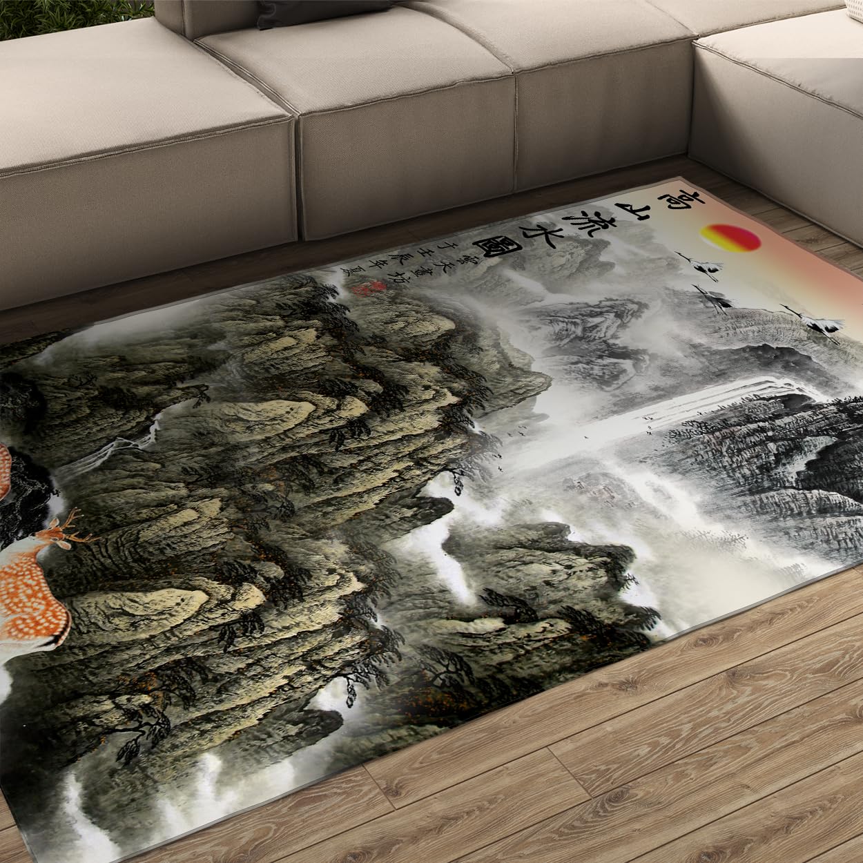 Tapis de salon 180x270 cm avec paysage de cascade chinoise