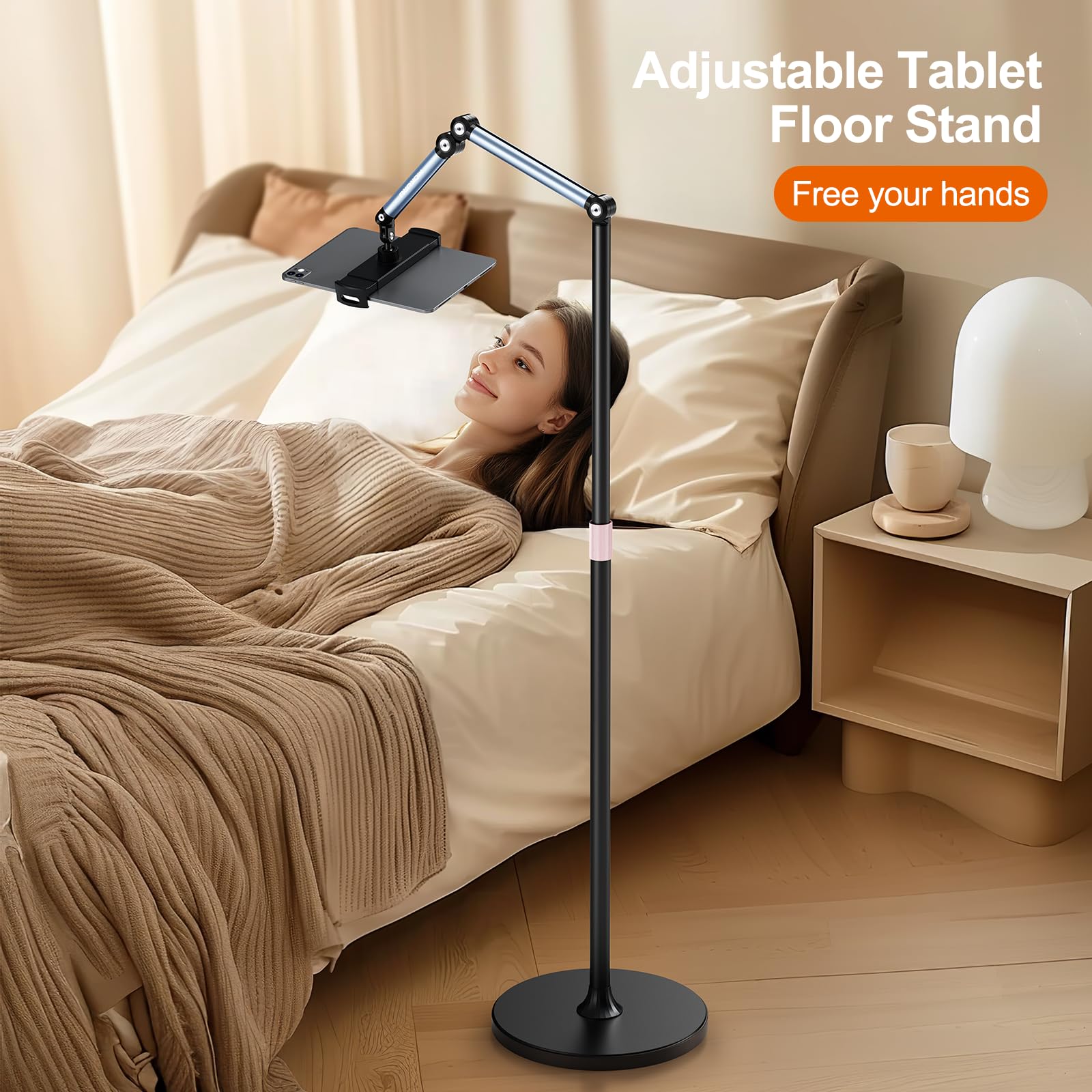 MOKURU Tablet-Bodenständer, verstellbarer Tablet-Ständer, 360° drehbarer Tablet-Halter, kompatibel mit iPad, iPhone, Samsung, Google, Kindle Tablet/Telefon, (11,4 cm - 32,9 cm)