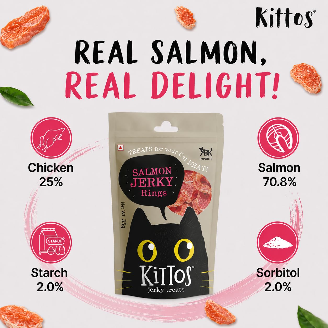 Kittos Salmon Rings Cat Treats 35g Each Pack of 3, Protein Rich Highly Digestible Cat Training Snacks, Healthy Tasty Rewards for Kittens & Adult Cats 2