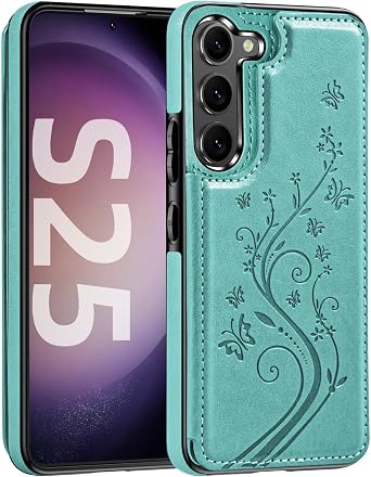 Korecase Butterfly Leather Wallet Case for Samsung Galaxy S25 Mint Green