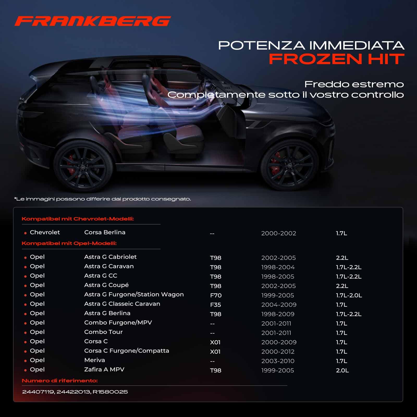 Frankberg Compressore per aria condizionata con frizione, diesel, 24422013 | Compatibile con: Tour combinato, Corsa berlina, Astra G Caravan T98, Corsa C Box/Hatchback X01