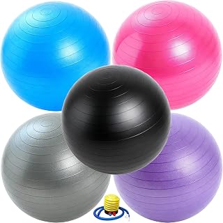 WIFOCU 5-Pack 26 Inch Anti-Burst Yoga Balls with Foot Pump - Anti-Slip Gym Balls for Fitness, Core, Pilates, Prenatal, Office Chair