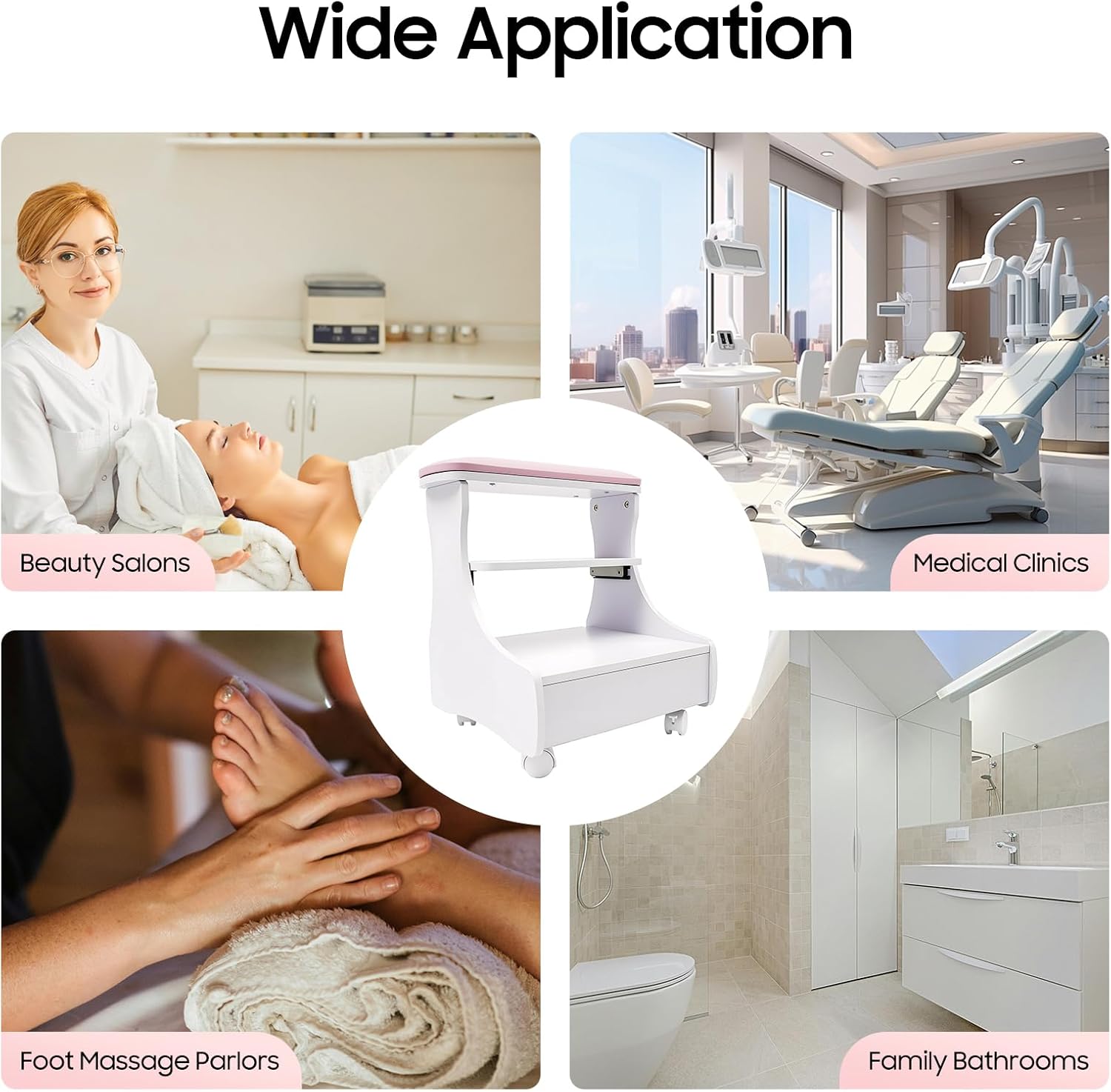 Foot Bath Stool, Foot Rest Pedicure Manicure Furniture with Wheels, 44 LBS Load Capacity, Drawer, Easy to Clean for Family Bathroom, Beauty Salon, Hair Salon (Pink)