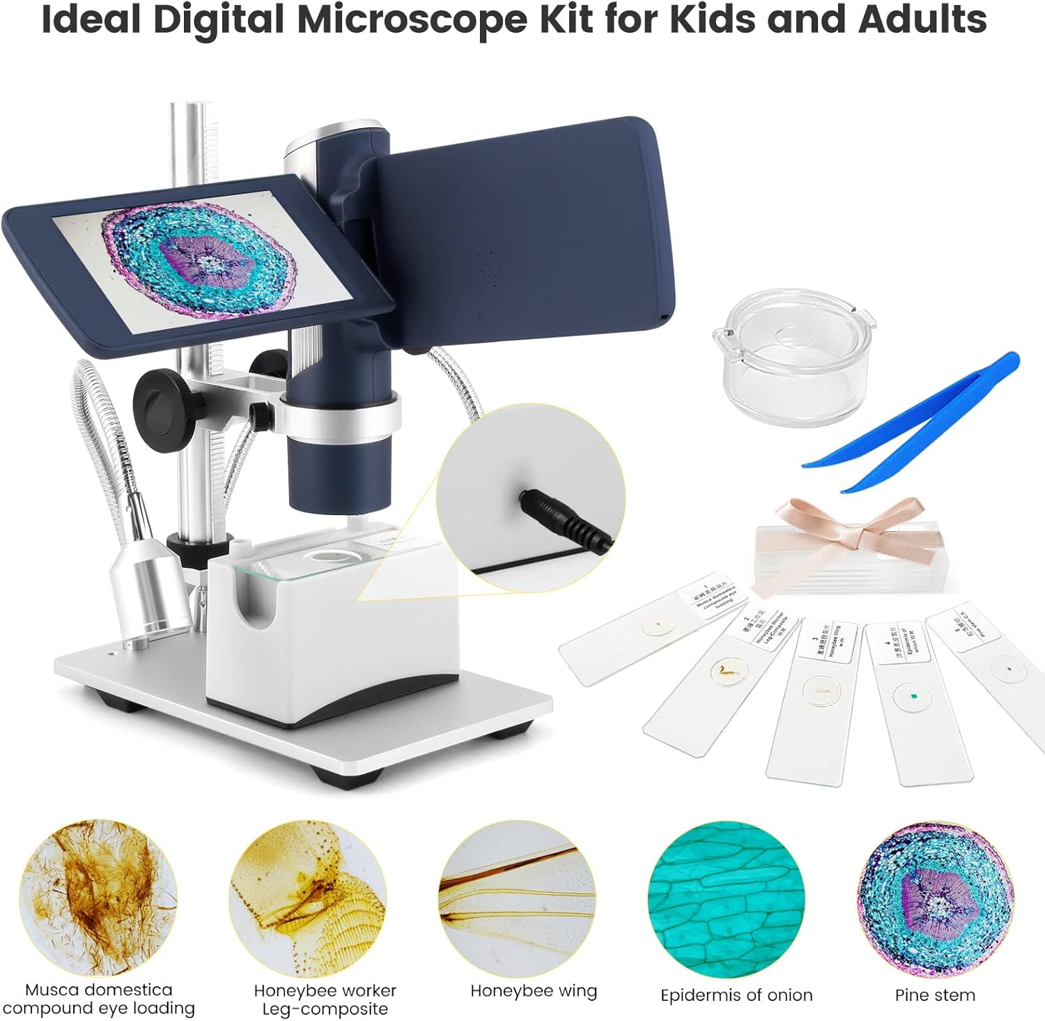 Andonstar AD203S HDMI Digital Microscope for Error Coins with Metal Stand, Handheld Portable USB Microscope Kit for Kids&Adults, 4" LCD Screen, Photo/Video Capture, Windows/Mac PC Compatible(Navy)