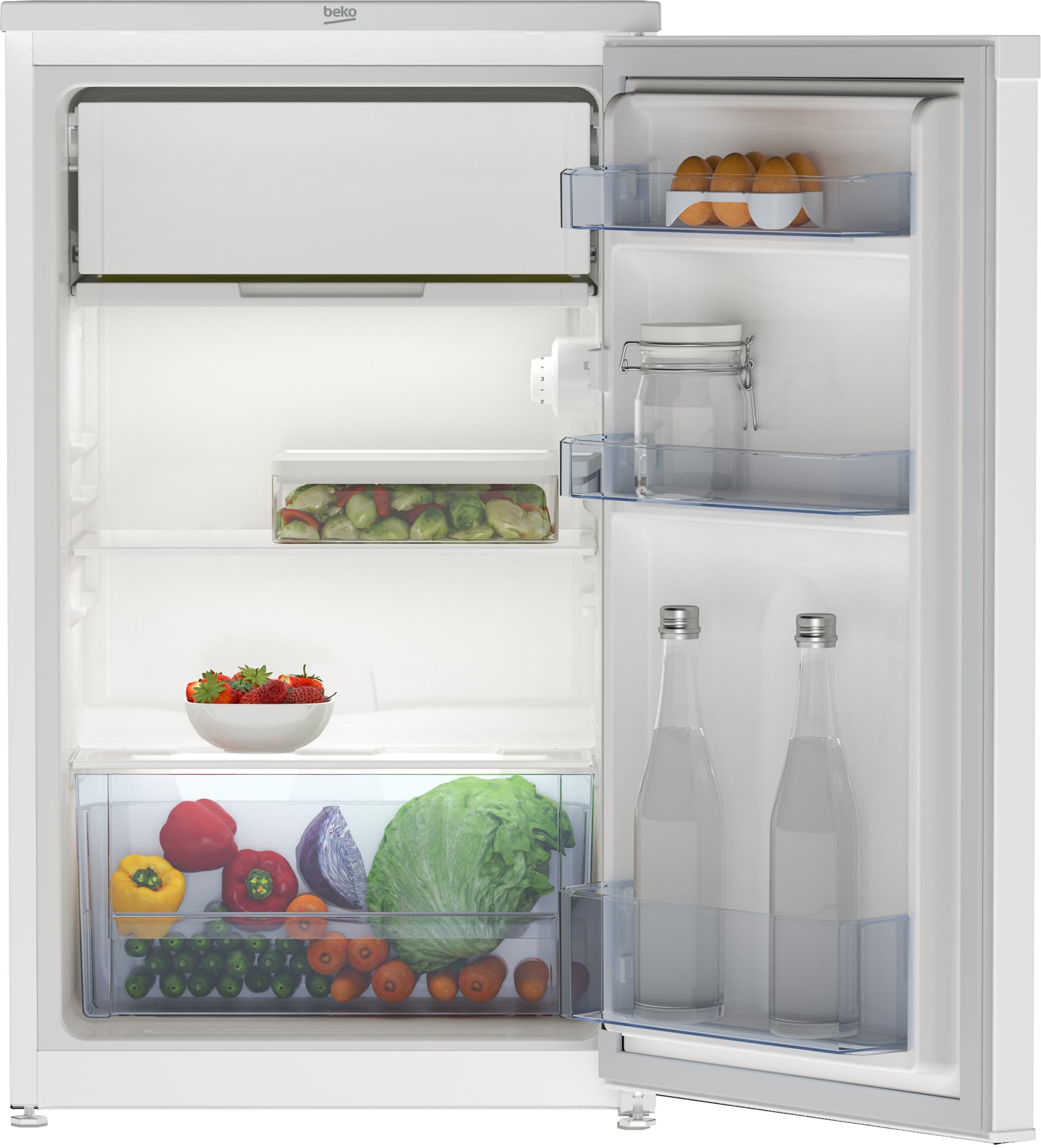 Beko - TS190340N - Frigorifero Sottotavolo, Classe E, Statico, Volume Totale Netto: 85 litri, Controllo Meccanico, Colore Bianco, 36dBA, Dimensioni HxLxP:81,8x47,5x50,0