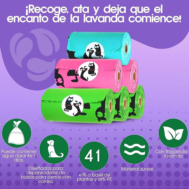 Foto 5 de 6 de PET N PET Bolsas Caca Perro Multicolor, Perfumadas, 18 rollos, 270 Bolsas