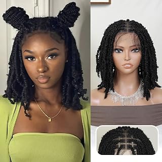 Sangtok 12" Spring Twist Wig Knotless Full Lace Twist Wigs Cornrow Pre-Twisted Braids Wig for Women