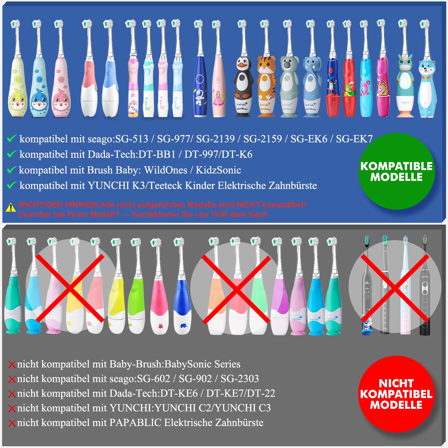 5 testine di ricambio per bambini, compatibili con SEAGO SG-513/977/EK6 (3 anni+)