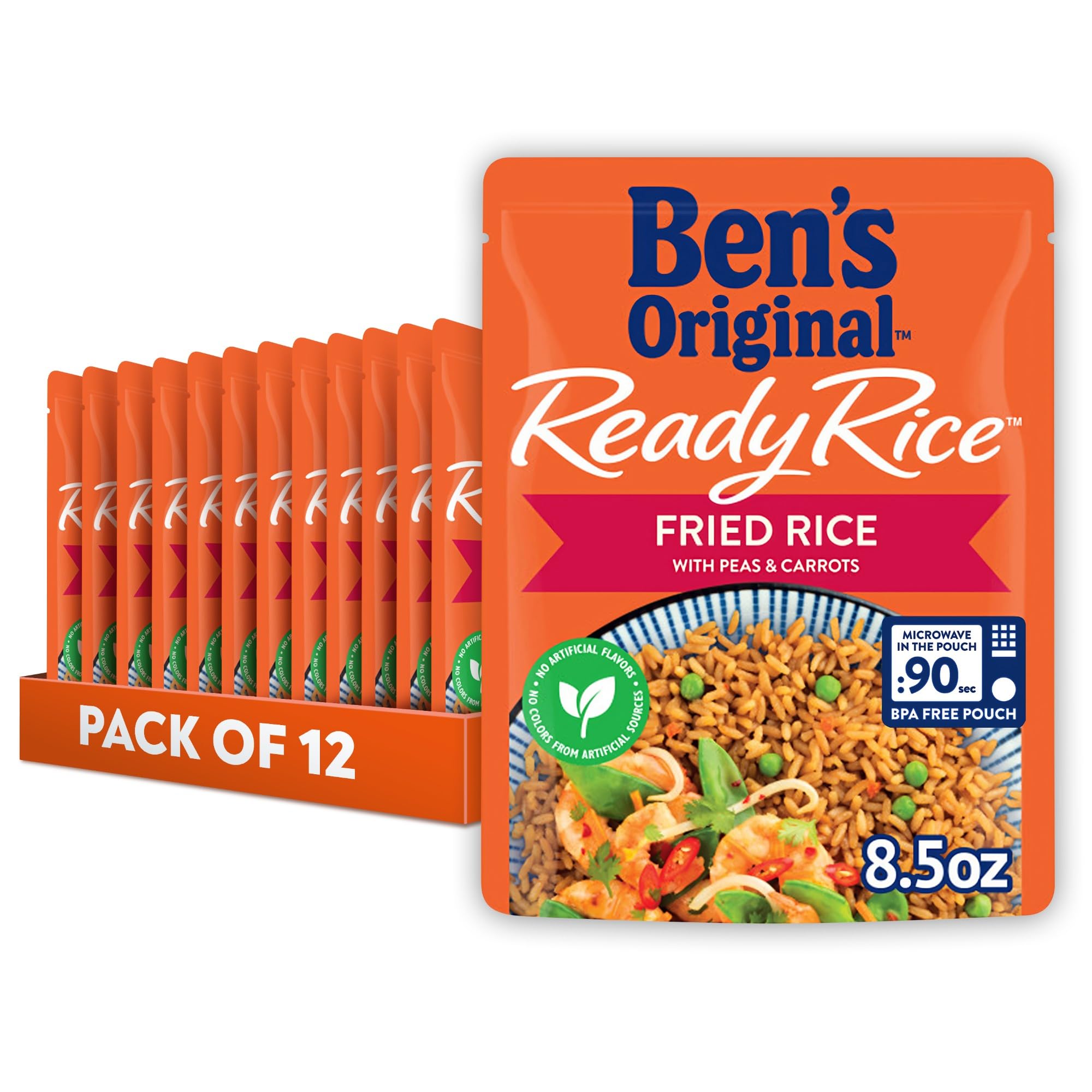 Ready Rice Fried Rice With Peas and Carrots, Microwave Rice for an Easy Lunch, No Artificial Flavors or Colors - 8.5 oz Pouch (Pack of 12)​