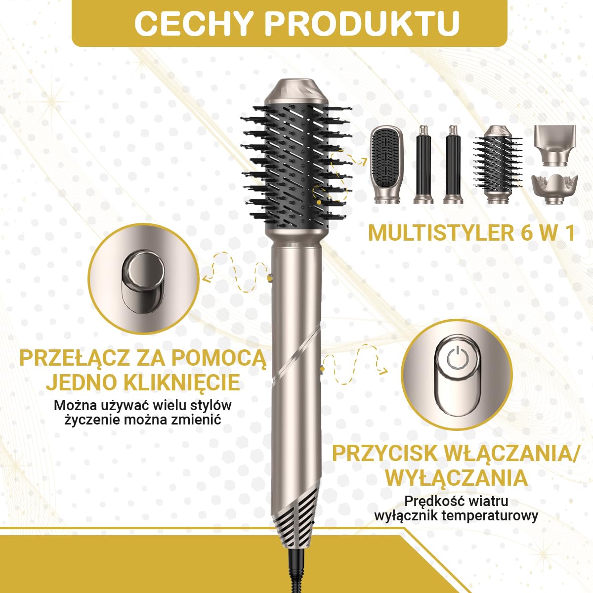 Pędzel do suszarki do włosów Fleau Beauty - Edycja PRO - Multistyler - Airstyler - Hairwrap - Szczotka do loków - Suszarka do włosów - Hairstyler - Zestaw 6 w 1 (szary - Zestaw 6 w 1)