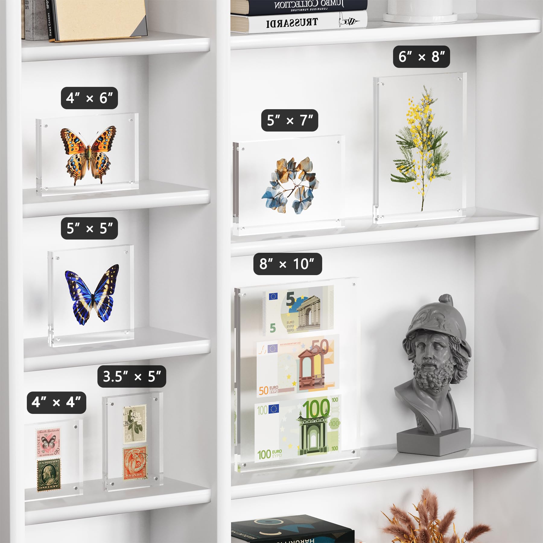 Neatsure Portarretratos acrílico de 5 x 7 pulgadas, paquete de 3 marcos de fotos magnéticos transparentes de doble cara, sin marco, decoración de escritorio