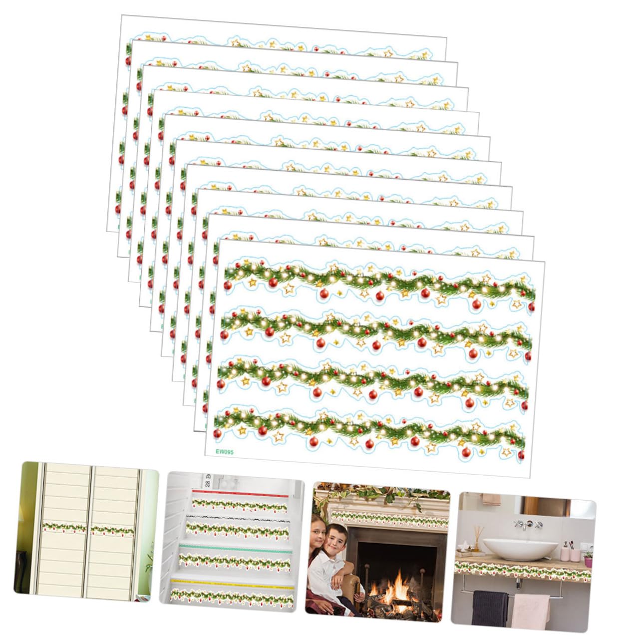 DOITOOL 5 Juegos Pegatinas De Pared Con Forma De Cintura De Flores Tiras De Luces Navideñas Decoraciones Guirnaldas Iluminadas Pegatinas Para Borde De Armario Remolinos 10 hojas * 5