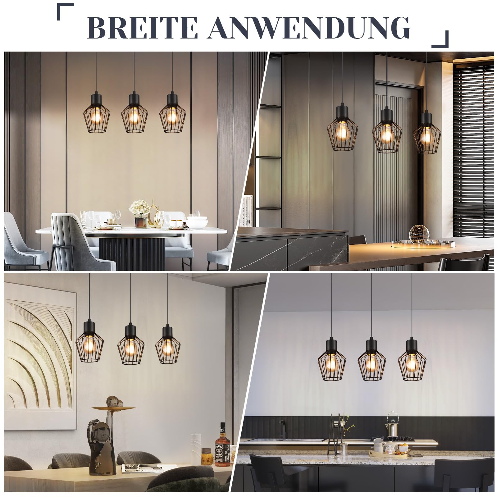 Pendellampe 3 Flammig Hängeleuchte Metall - Hängelampe Schwarz E27 Esszimmer Pendelleuchte Esstisch Küchenlampe Industrie LED für Flur Schlafzimmer Wohnzimmer Cafe