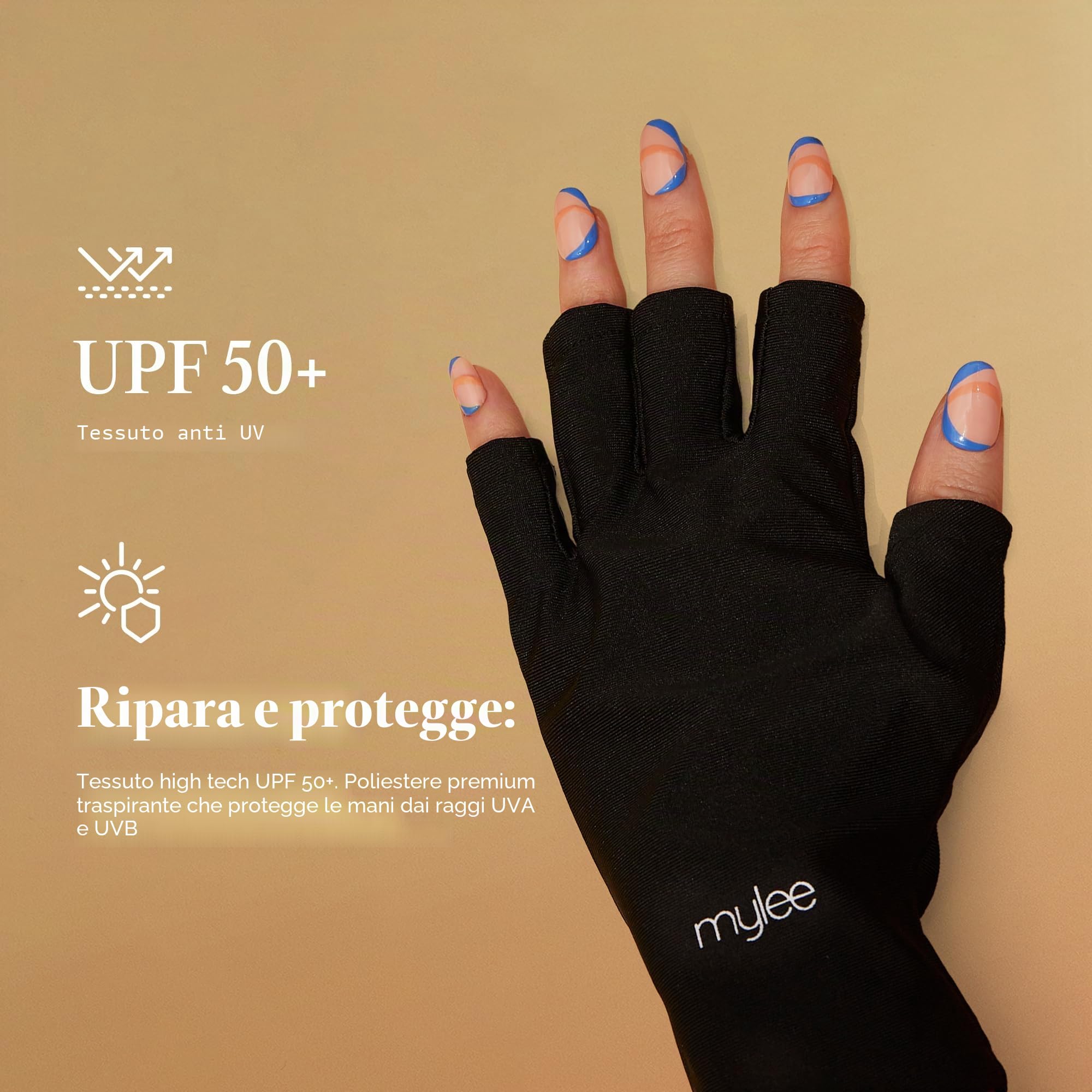 Mylee Guanti Protezione Raggi UV per Manicure Gel, 2x Guanti Neri Senza Dita per Smalto Semipermanente con Protezione UV UPF 50+, per Proteggere la Pelle Durante Manicure in Gel con Lampada per Unghie