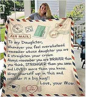 Fleece Blanket to My Daughter Letter Printed Bed Blanket Mom for Daughter's Air Mail Blanket Positive Encourage and Love Daughter's Throw Blanket, Daughter Gifts from Mum (60x50in)