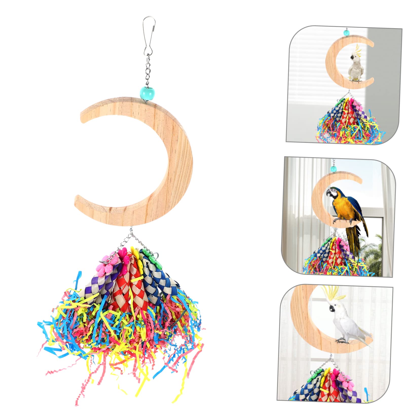minkissy 4stücke Papageien Schaukelspielzeug Aus Holz Mondform Hängendes Vogelkäfig-zubehör Für Sittiche Wellensittiche Und Papageien Fördert Spielvergnügen Und Beißkraft Sicheres