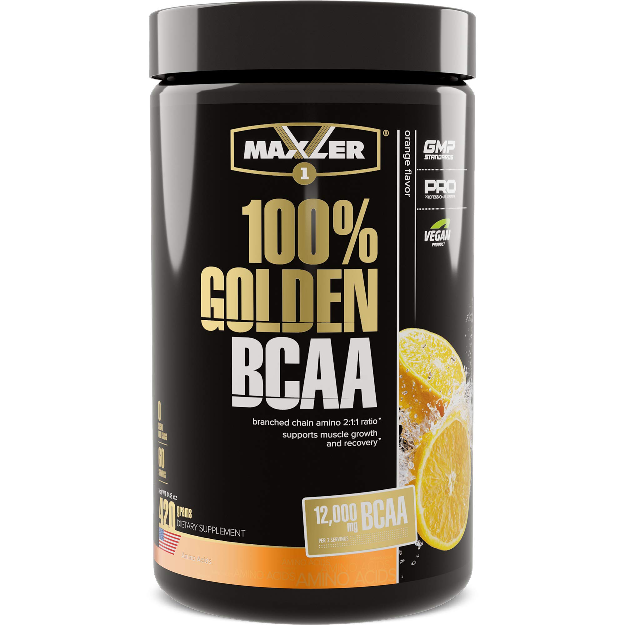 Maxler100% Golden BCAA Powder - Intra & Post Workout Recovery Drink for Accelerated Muscle Recovery & Lean Muscle Growth - 6 g Vegan BCAAs Amino Acids - 60 Servings - Orange