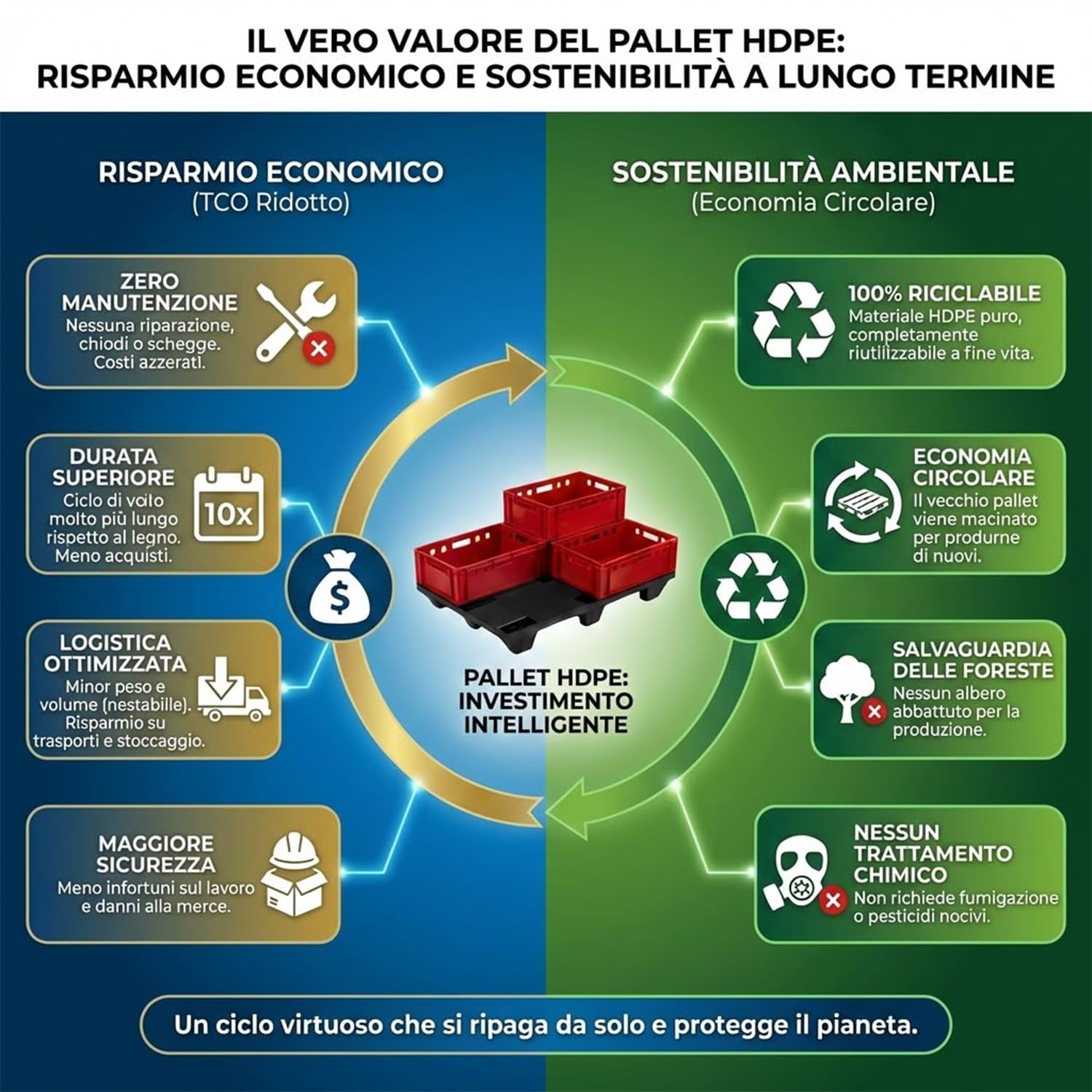 IMJ-Global - Pallet in Plastica HDPE, Bancali Plastica 120x80 Impilabile con 9 Piedini, Ogni Bancale Possiede la Certificazione Alimentare ed ha una Portata Massima di 2500kg (1 Bancale)
