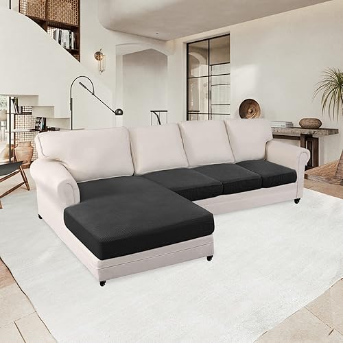 Miniatura 2 de Cherrypark Funda de cojín seccional de 4 piezas de alta elasticidad, protector de diván, en forma de L, con parte inferior elástica, para niños,