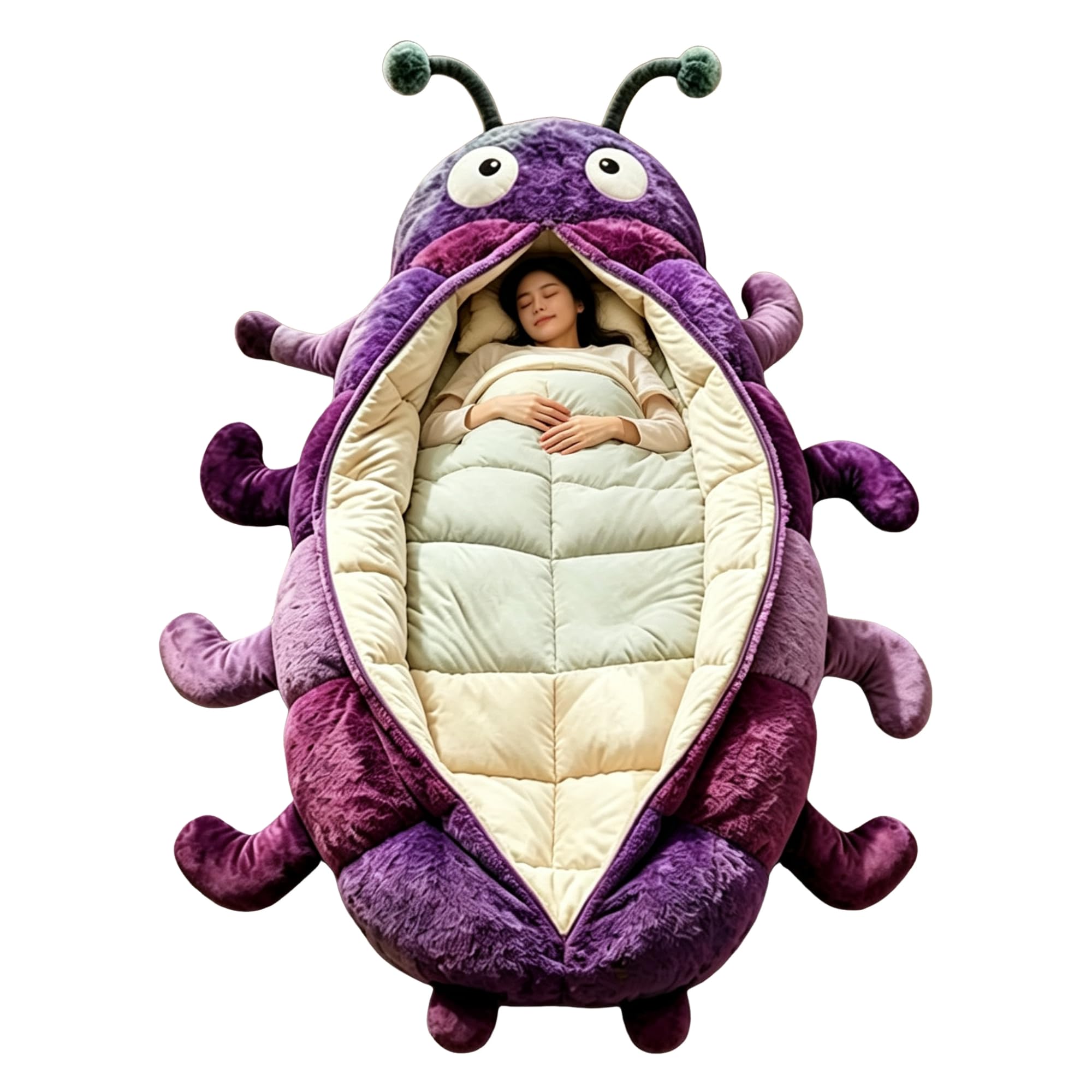 Hugging Caterpillar Sleeping Bag for Adults, Plush Cocoon Animal Sleeping Bags with Pull Cord, Giant Plush Floor Lounger, Indoor Sleep Nap Pod, Cozy Reading Nest, Travel & Indoor Use — view 11