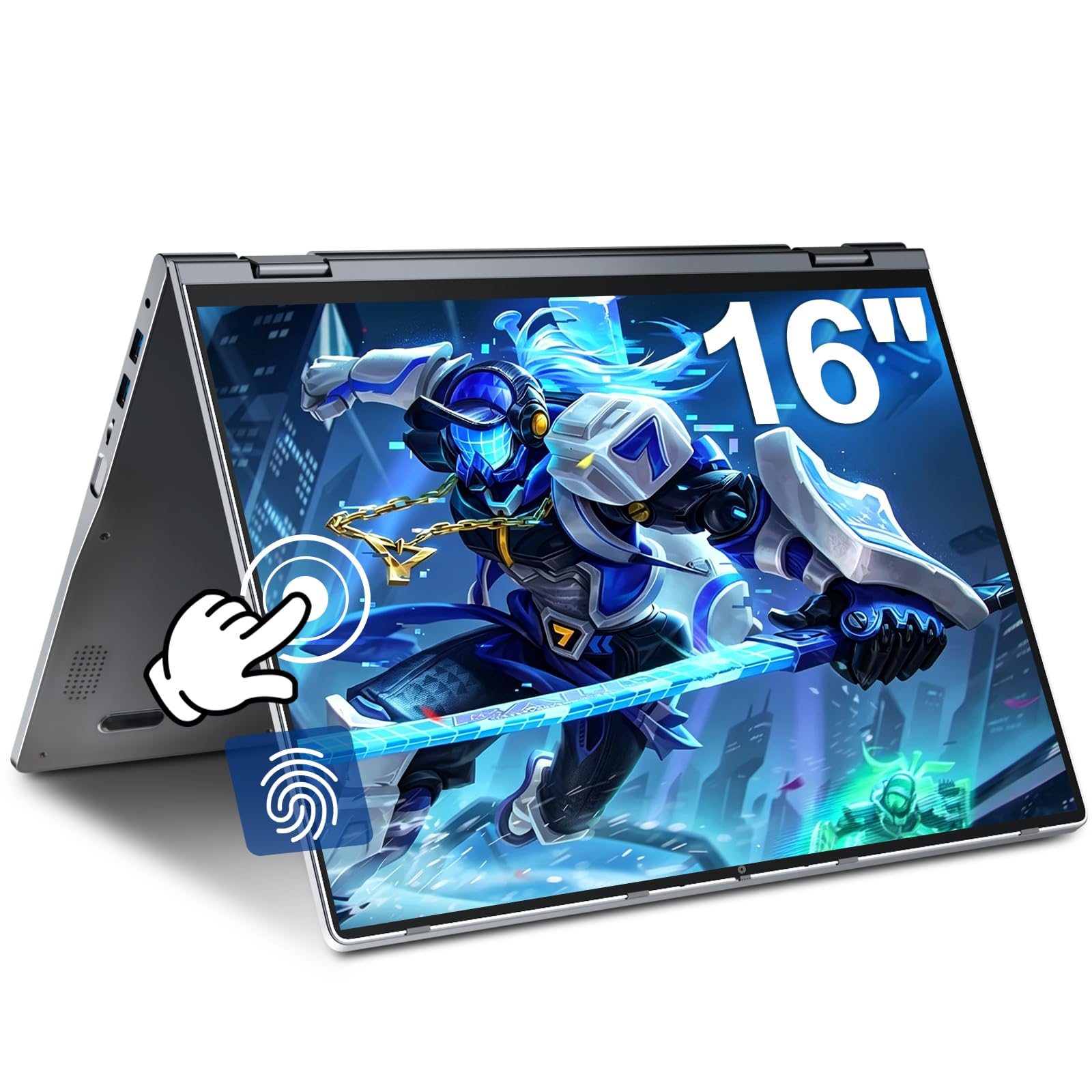 THEYETI 16 Zoll Touchscreen Laptop, Ryzen 3 3300U Prozessor(Beat N95), 16GB RAM, 512GB SSD, QWERTZ-Tastatur mit Hintergrundbeleuchtung, Fingerabdruckleser, WiFi 6, Bluetooth 5.2, for Homeoffice, Büro