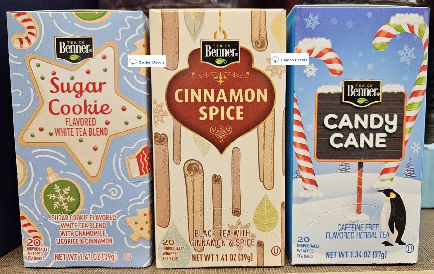 Benner Holiday Teas Assorted Varieties Sugar Cookie, Cinnamon Spice, Candy Cane (3