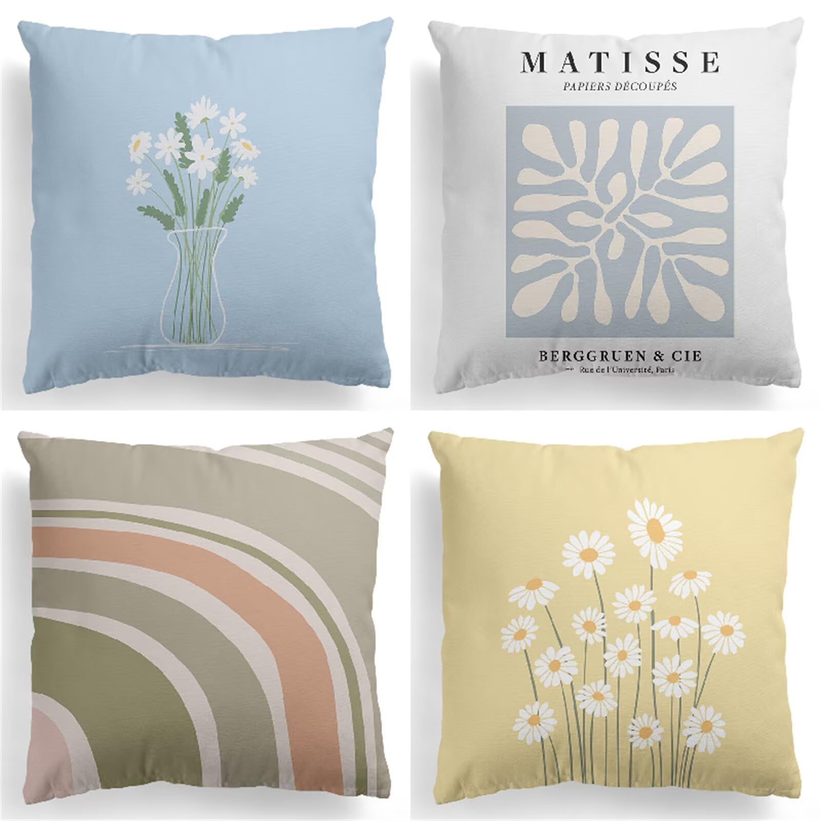 Fundas de Cojines 75x75cm Juego de 4 Flores Doble Cara Suave Funda Cojin Nórdico Impermeable Cojines Terraza Exterior con Cremallera Oculta Funda de Almohada para Decorativos Hogar Cama S-5335