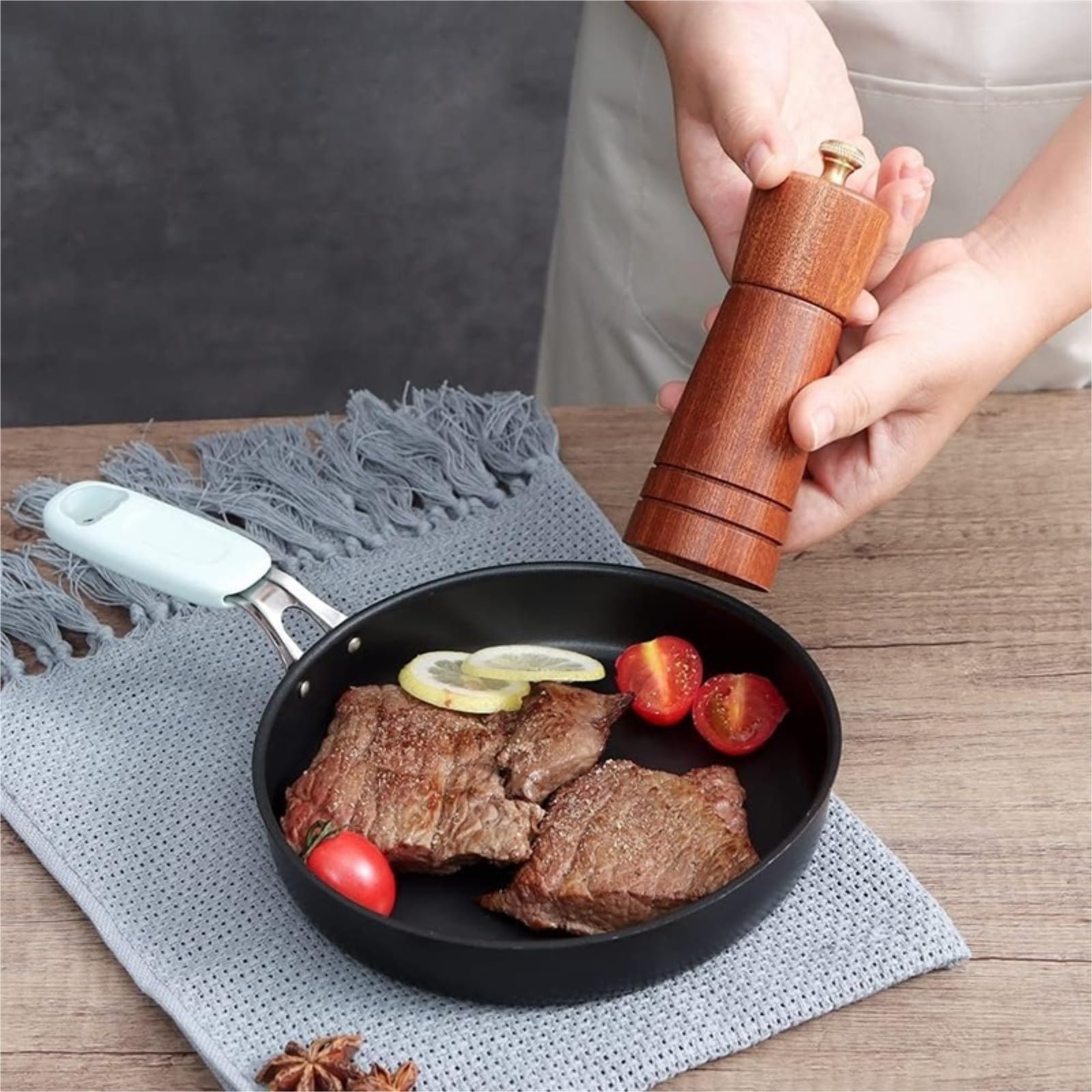 Młynek Do Pieprzu I Soli Zestaw Przypraw Do Soli Drzewnej Regulowanych Młynków Ceramicznych, Drewnianych, Młynek Kuchenny Młynków Do Przypraw(2pcs,5inch)