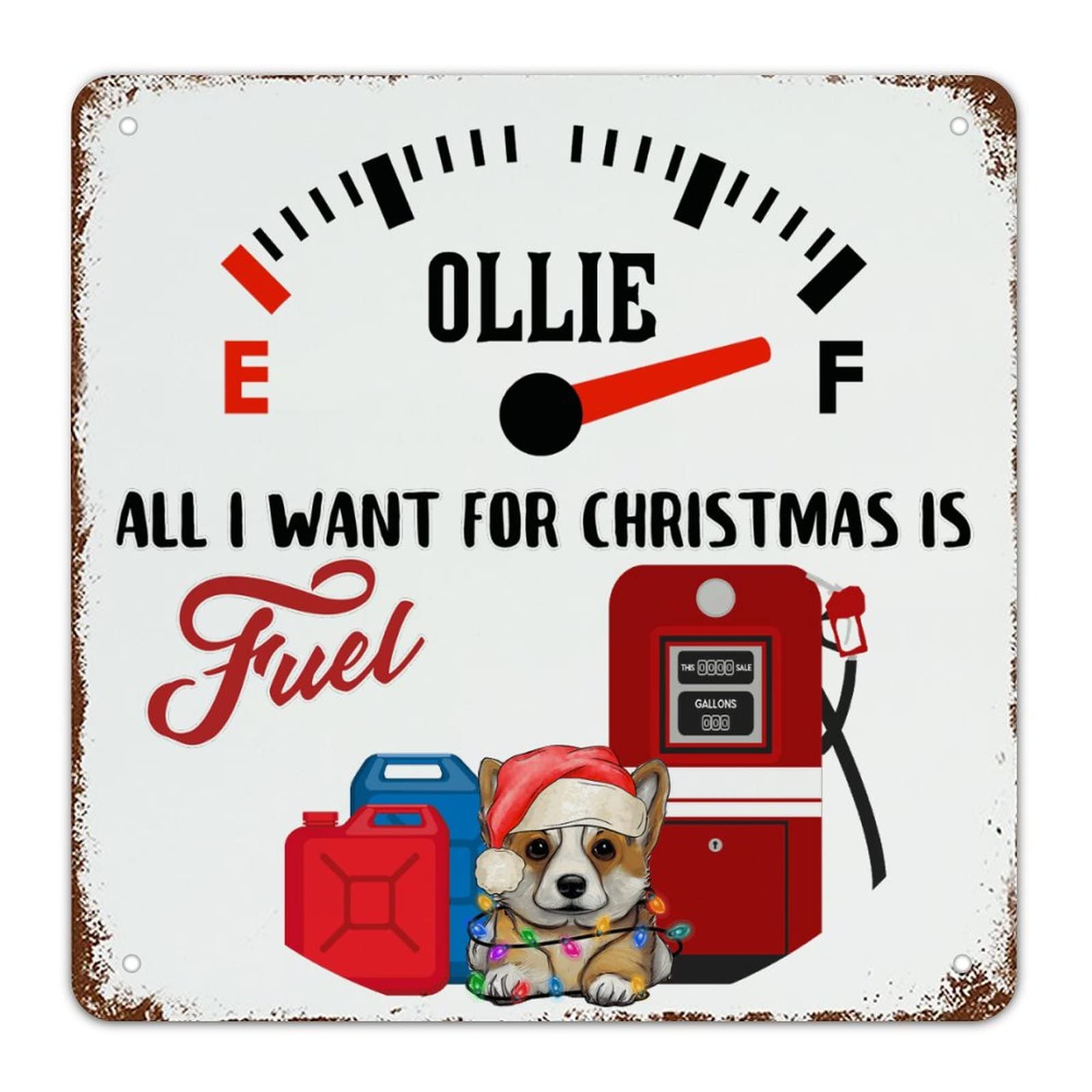 Plaque métal teckel de Noël All I Want for Christmas Is Fuel déco murale rustique 38cm