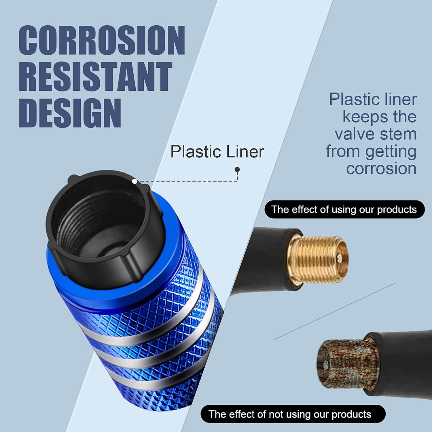 Tire Valve Stem Cap Cover - (5 Pack) Tire Air Caps Metal with Plastic Liner Corrosion Resistant Leak-Proof for Car Truck Motorcycle SUV and Bike Blue