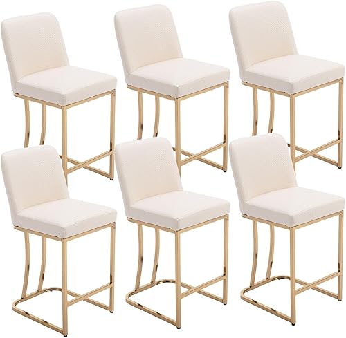 Miniatura 11 de HNY Juego de 2 taburetes de bar modernos de altura de mostrador, 24 pulgadas, tapizados de piel sintética tejida para encimera de cocina, isla,