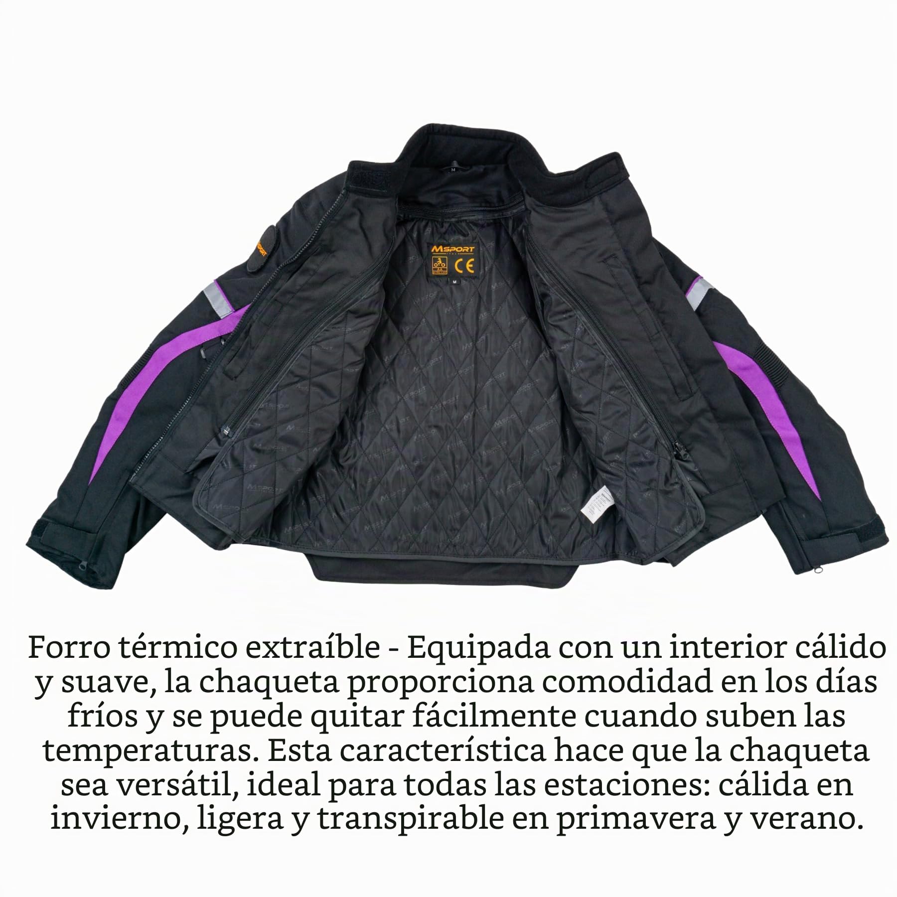 Msport Chaqueta de Moto Impermeable para Mujer, Chaqueta 4 Estaciones con Forro Térmico Extraíble, Transpirable y con Protecciones CE