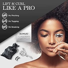 Brilliant Beauty Eyelash Curler with Satin Bag and Refill Pads - Award Winning - No Pinching, Just Dramatically Curled Eyelashes and Lash Line in Seconds - Get Gorgeous Eye Lashes Now (Platinum)