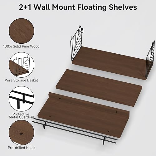 Miniatura 4 de Estantes flotantes para pared, estante flotante para baño, juego de 3, estante flotante para pared con soporte de papel higiénico para baño,