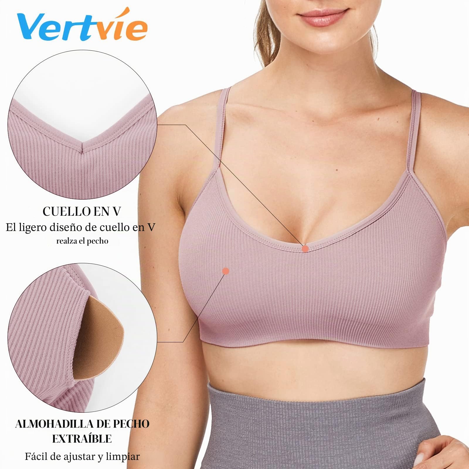 Vertvie Conjunto básico de Sujetador Deportivo para Mujer, 2/3/4, sin Aros, Acolchado, con Sujetador de Espaguetis