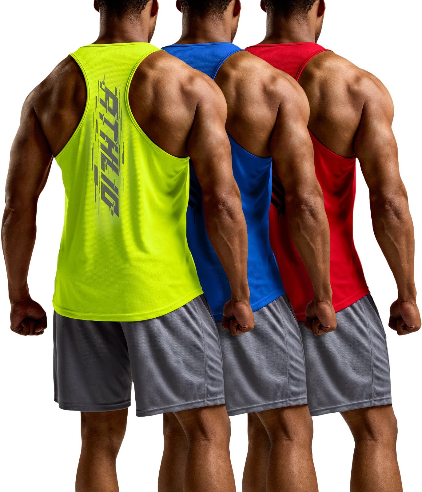 ATHLIO Men's Dry Fit Muscle Workout Tank Tops, Y-Back Bodybuilding Gym Shirts, Athletic Fitness Tank Top